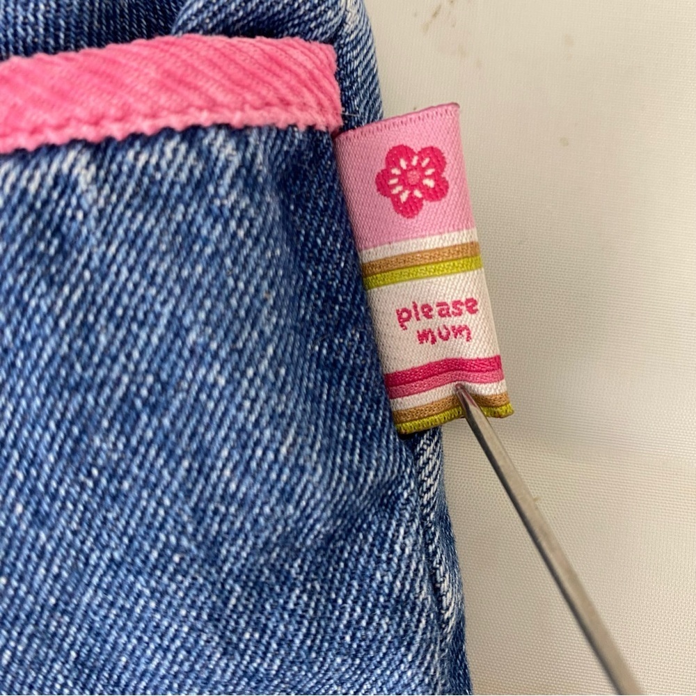 Please Mum Girls Denim Flare Jeans with Pink Patchwork Accents 18 months 90s Y2k - Picture 3 of 5